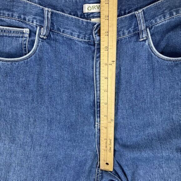 Orvis Capri Jeans Womens Sz 12 Blue Medium Wash Crop 5 Pocket Denim Button Ankle - Picture 13 of 15
